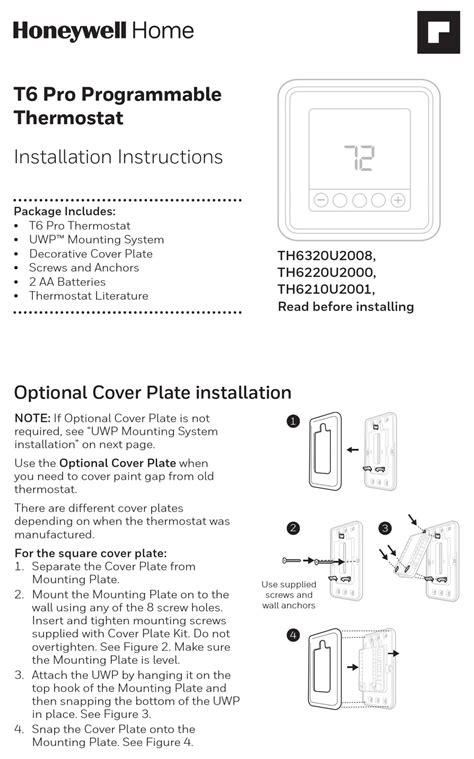 Th6320u2008 installation manual - T6 Pro Programmable Thermostat with stages up to 3 Heat/2 Cool Heat Pumps or 2 Heat/2 Cool Conventional Systems